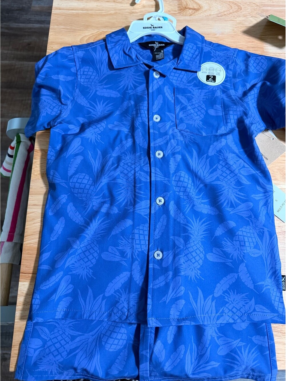 Eddie Bauer Boys Blue Pineapple Print Button-Up Shirt and Shorts Set Size